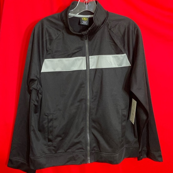 Red and Black Windbreaker with Full-Length Zipper and Standing Collar - Picture 8 of 11